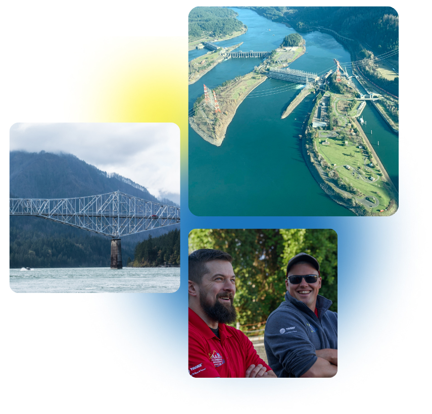 3 photos of Cascade Locks, OR and A&E Plumbing, Heating and Air employees are stacked together.