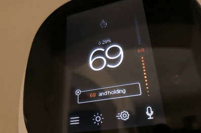 Wall-mounted Ecobee Smart Thermostat Premium.
