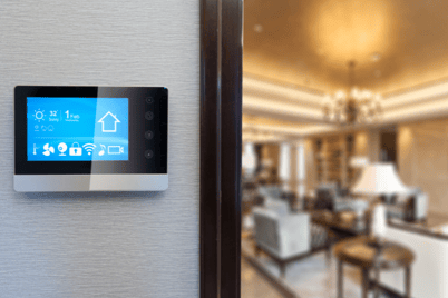 Wall-mounted Emerson Sensi Touch Sensi Touch thermostat.