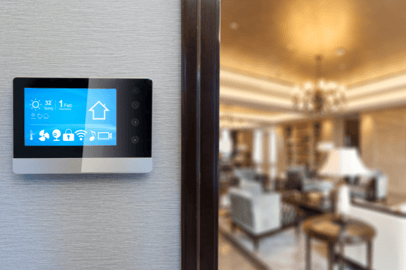 Wall-mounted Emerson Sensi Touch Sensi Touch thermostat.