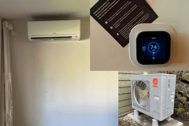 A home set up by A&amp;E Plumbing, Heating and Air including a smart thermostat, a wall-mounted unit, and an outdoor HVAC unit.