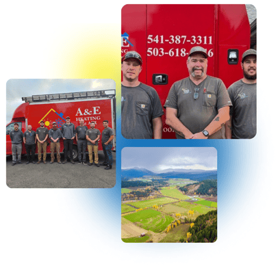 3 photos of Trout Lake, WA and A&amp;E Plumbing, Heating and Air employees are stacked together.